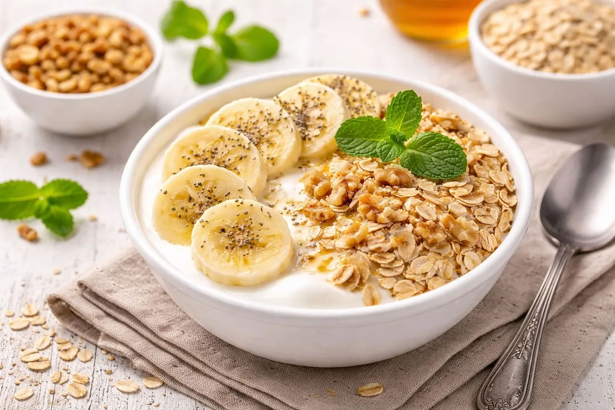 Bol de yaourt fermenté et kéfir avec fruits